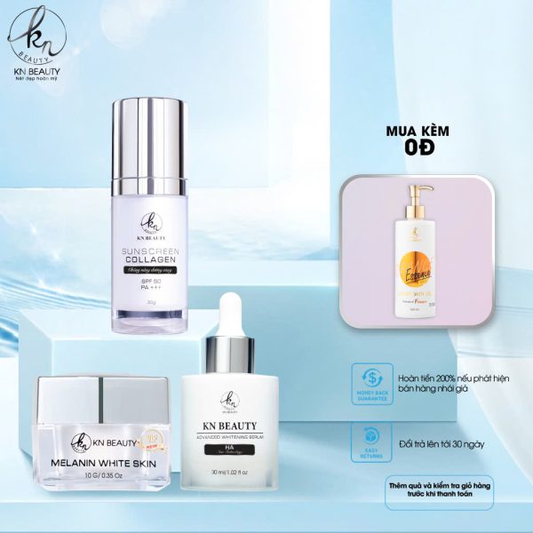 Bộ 3 sản phẩm bao gồm Kem face Vip New Kem chống nắng Serum HA Tặng kèm sữa tắm hương nước hoa chai lớn